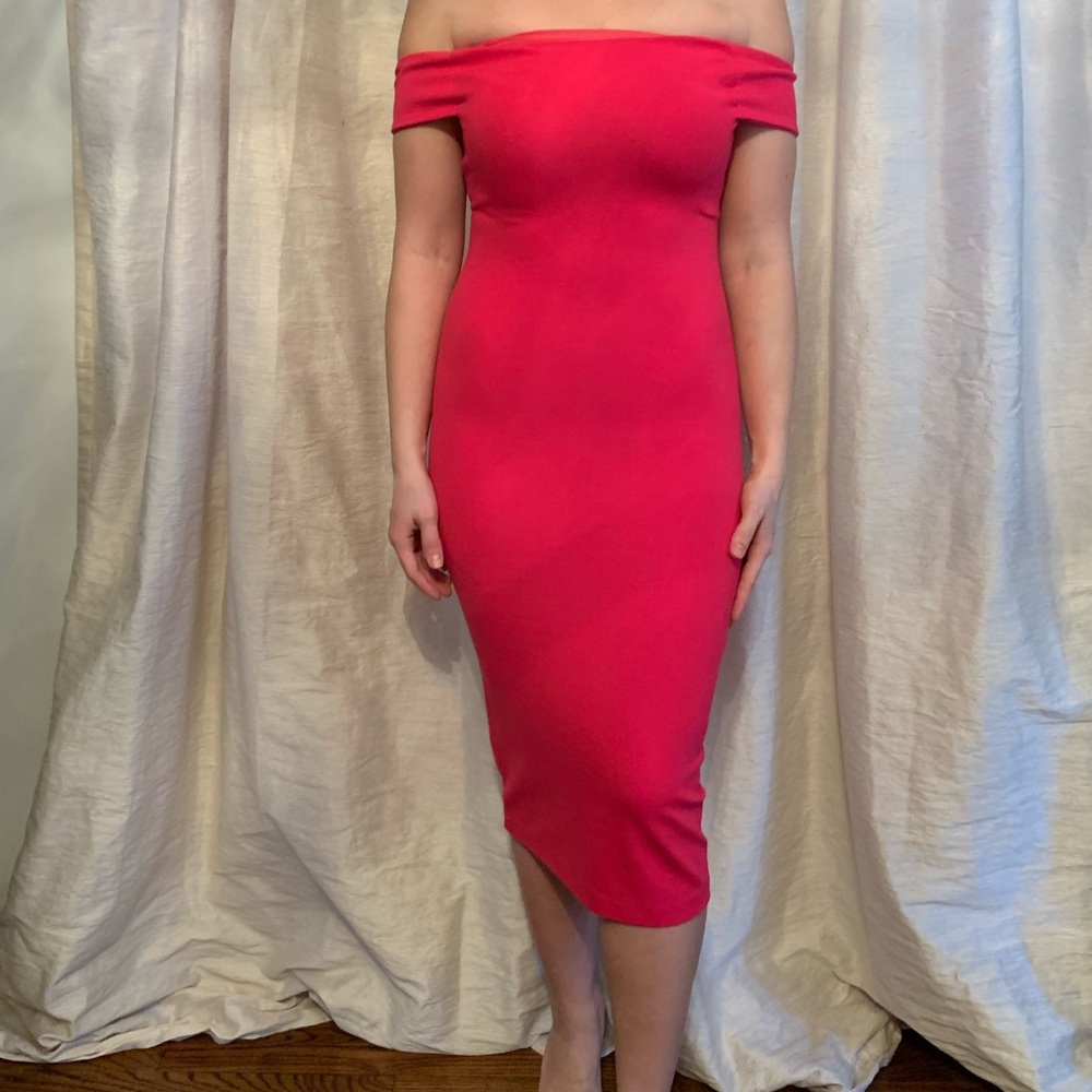 Hot pink zara midi off shoulder dress size S